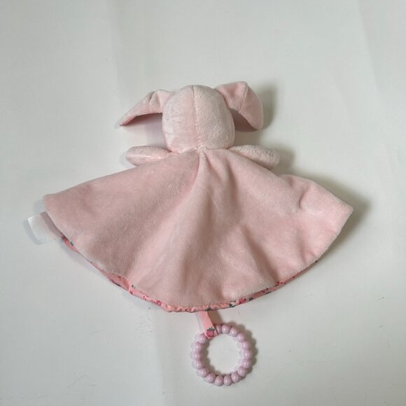Modern Baby Pink Bunny Rabbit w/Flowers Lovey Security Round Blanket w/Teether - Picture 8 of 8